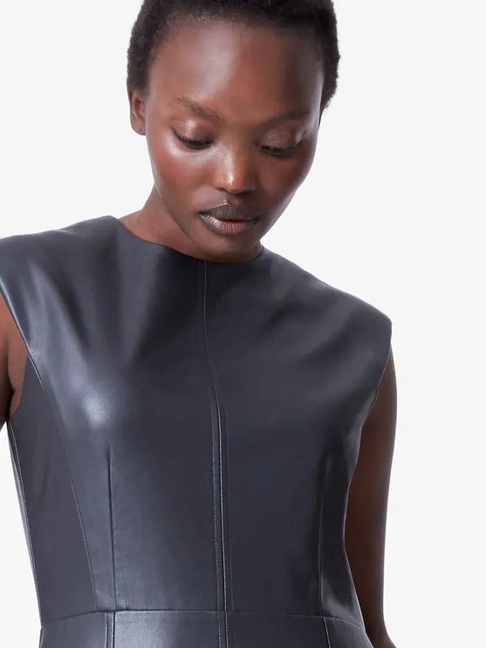 Woman French Connection Dresses Faux Leather Sleeveless Dress Black