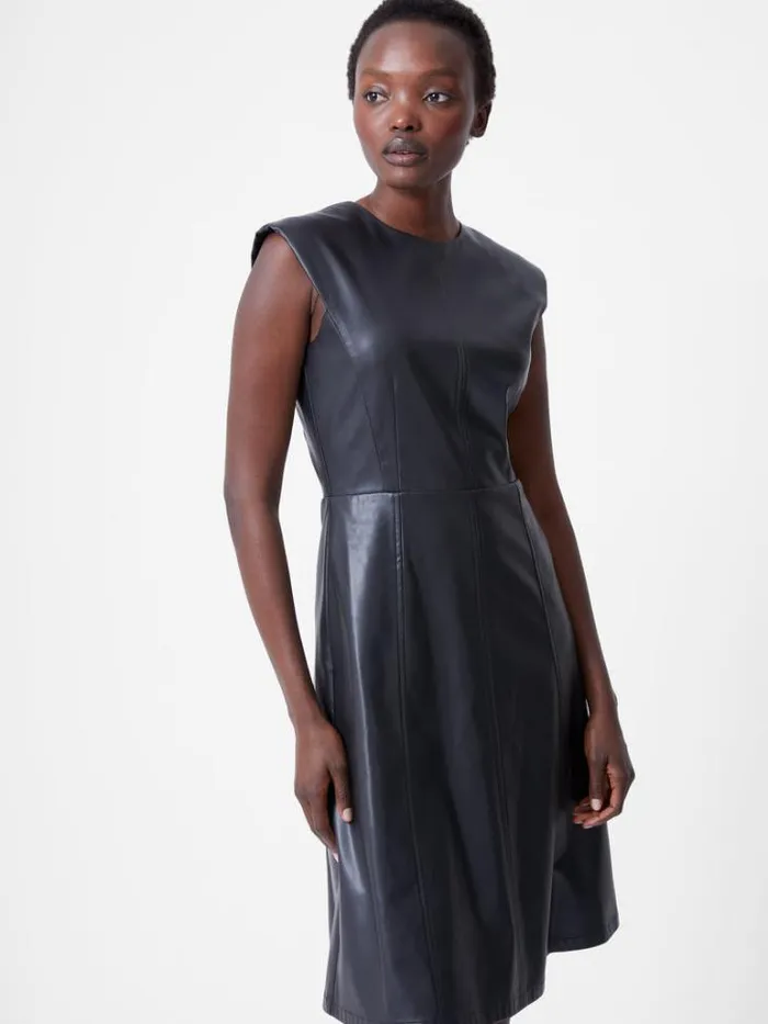Woman French Connection Dresses Faux Leather Sleeveless Dress Black