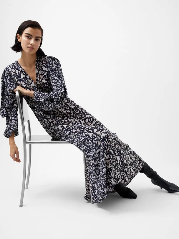 Woman French Connection Dresses Jeannie Chiara Drape Midi Dress Utility Bu Multi