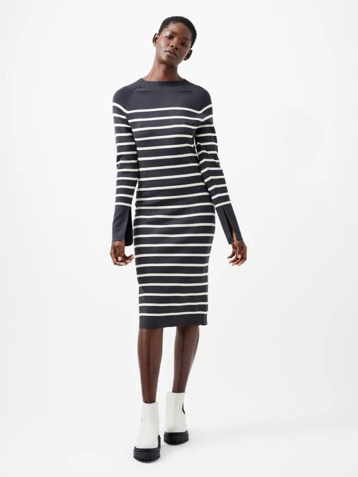 Woman French Connection Dresses Milena Striped Knit Midi Dress Moonlesscream