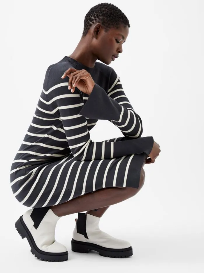 Woman French Connection Dresses Milena Striped Knit Midi Dress Moonlesscream