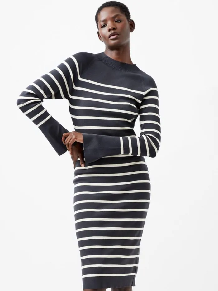 Woman French Connection Dresses Milena Striped Knit Midi Dress Moonlesscream