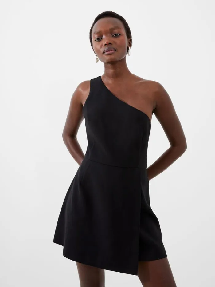 Woman French Connection Dresses One Shoulder Tiered Mini Dress Black