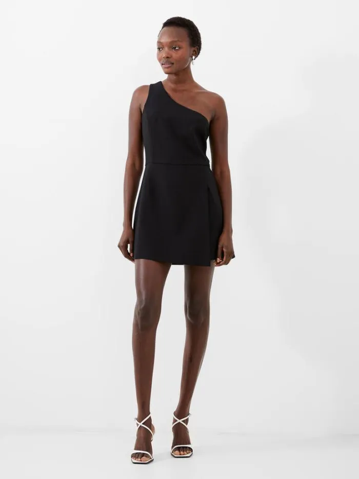 Woman French Connection Dresses One Shoulder Tiered Mini Dress Black