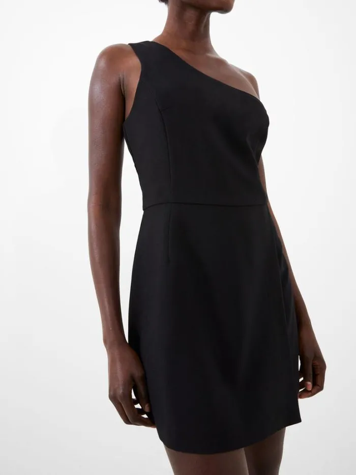 Woman French Connection Dresses One Shoulder Tiered Mini Dress Black