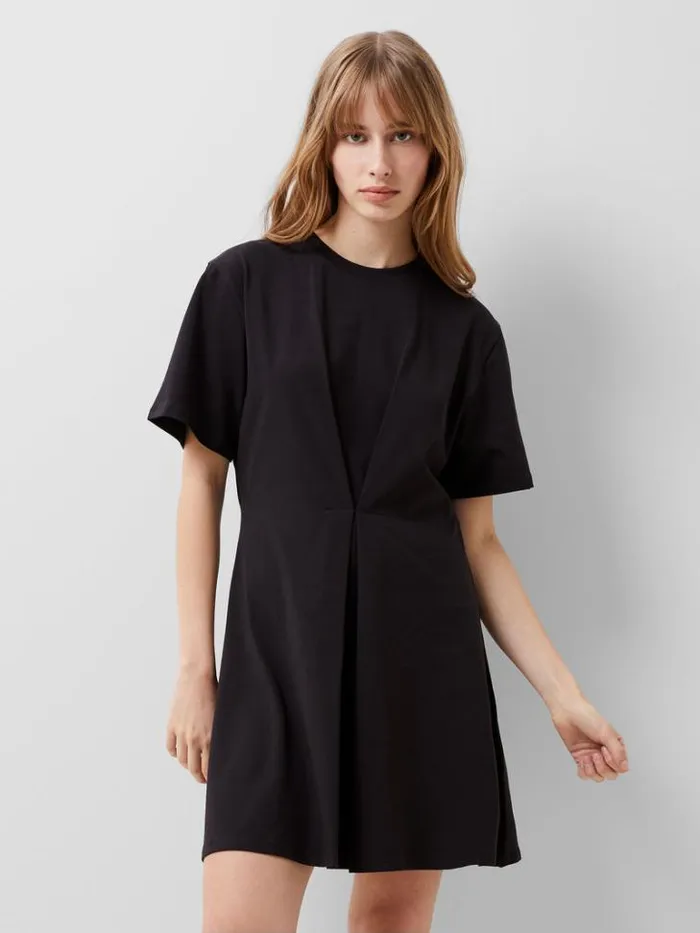 Woman French Connection Dresses Rallie Cotton Box Pleat TShirt Mini Dress Blackout
