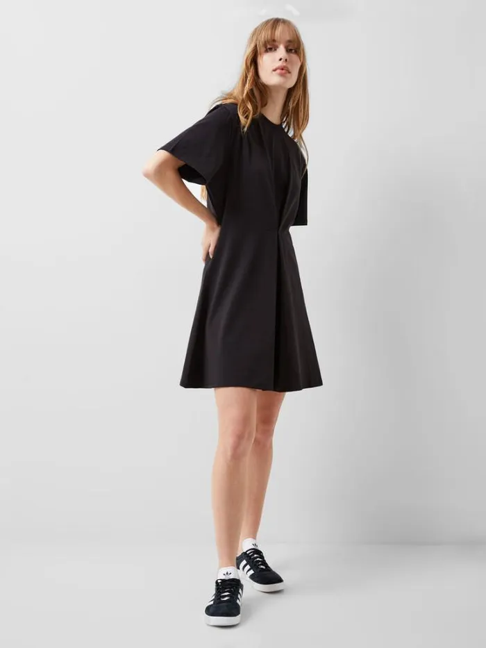Woman French Connection Dresses Rallie Cotton Box Pleat TShirt Mini Dress Blackout