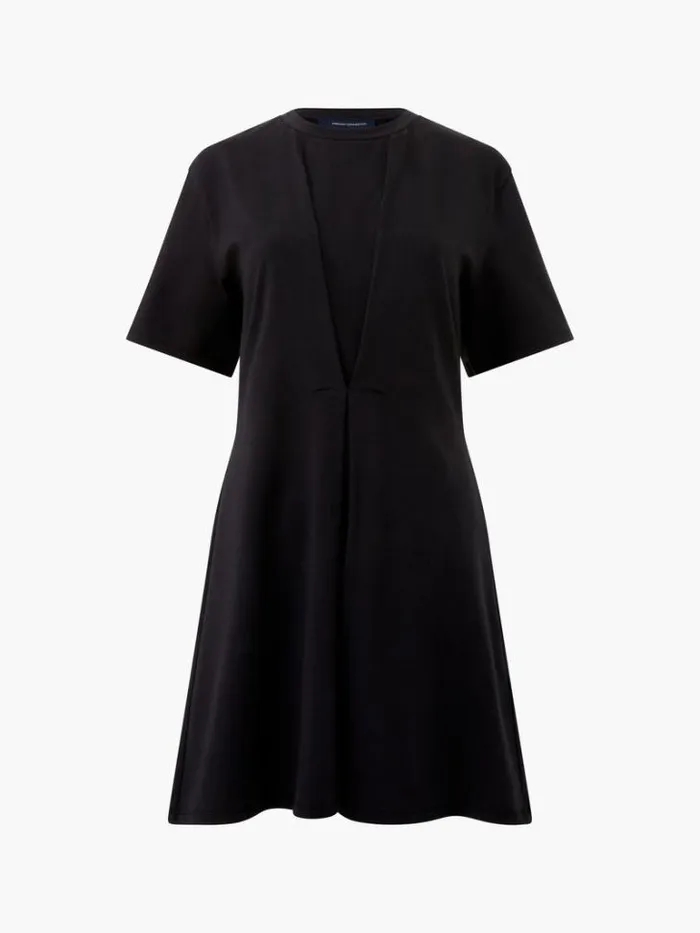 Woman French Connection Dresses Rallie Cotton Box Pleat TShirt Mini Dress Blackout