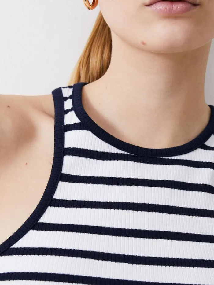 Woman French Connection Dresses Ribbed Racer Stripe Dress Dk Navywhite