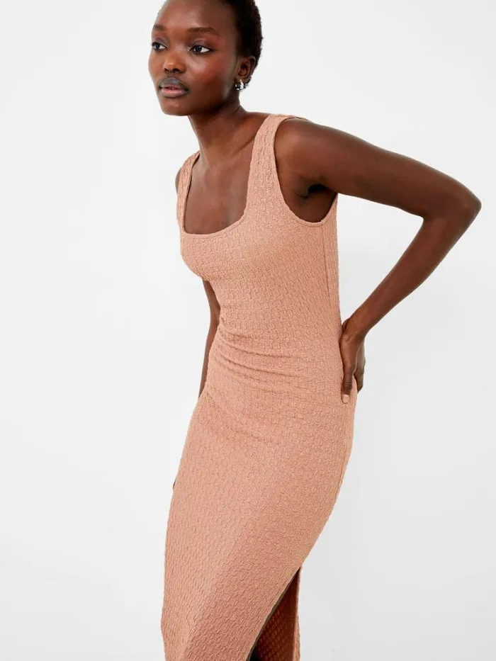Woman French Connection Dresses Sadie Textured Maxi Dress Mocha Mousse