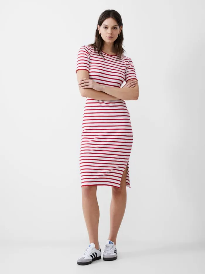 Woman French Connection Dresses Stripe Rib Dress Poppywhite