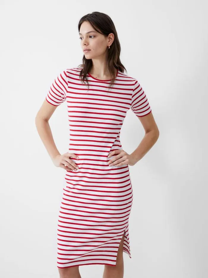 Woman French Connection Dresses Stripe Rib Dress Poppywhite