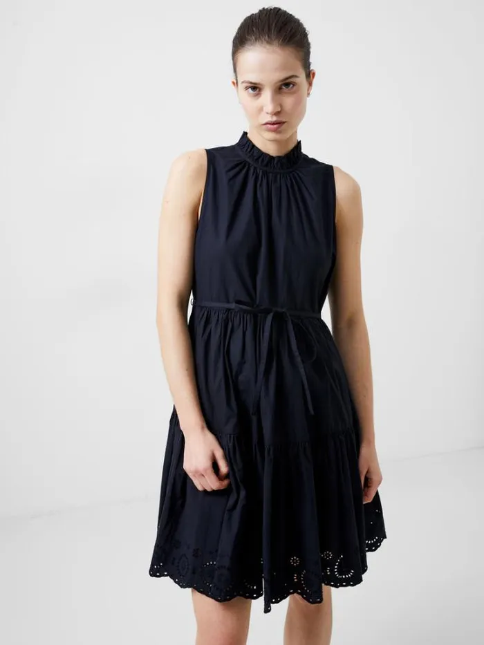 Woman French Connection Dresses Tiered Broderie Mix Dress Black