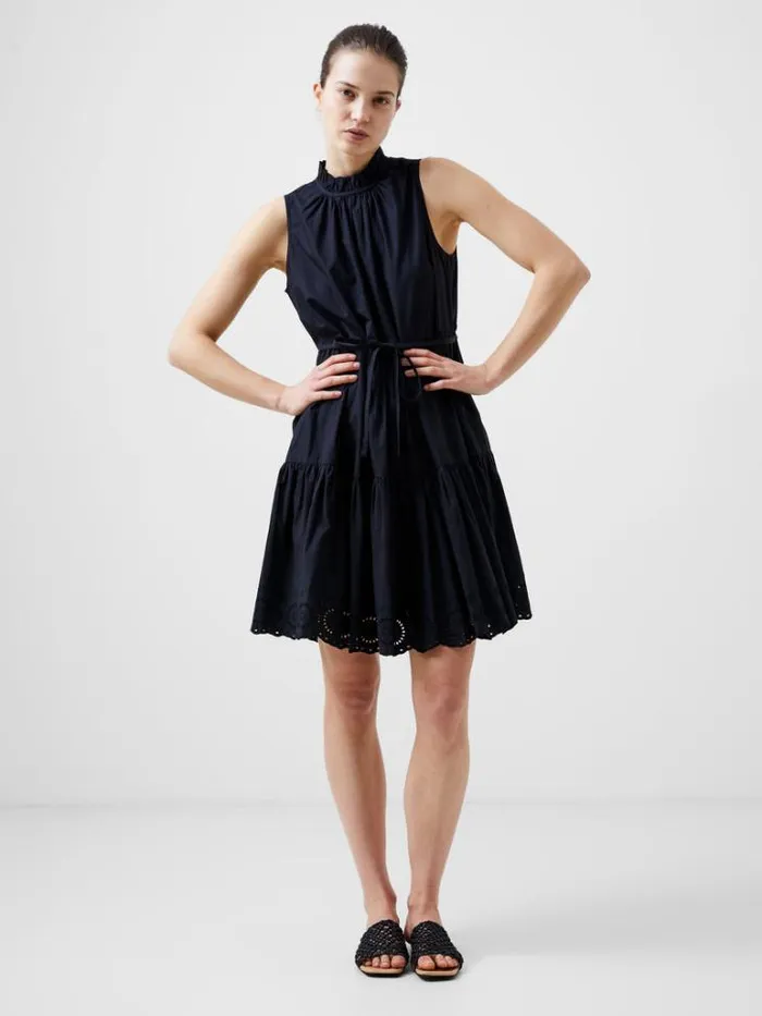 Woman French Connection Dresses Tiered Broderie Mix Dress Black