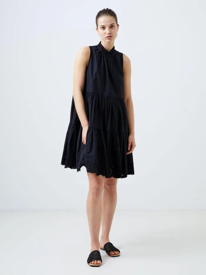 Woman French Connection Dresses Tiered Broderie Mix Dress Black