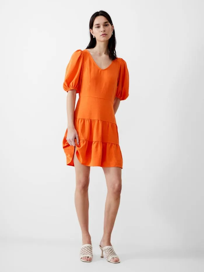 Woman French Connection Dresses Vee Tiered Crinkle Mini Dress Mandarin