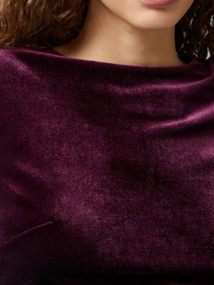 Woman French Connection Dresses Viola Velvet Long Sleeve Bodycon Mini Dress Burgundy Red