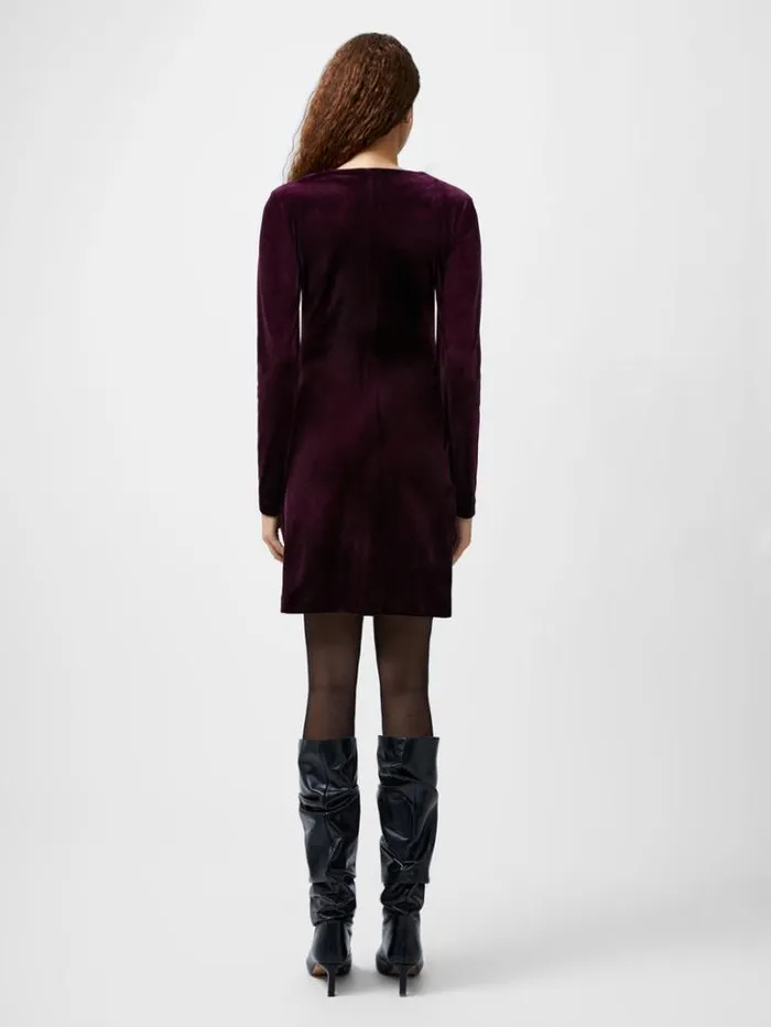 Woman French Connection Dresses Viola Velvet Long Sleeve Bodycon Mini Dress Burgundy Red