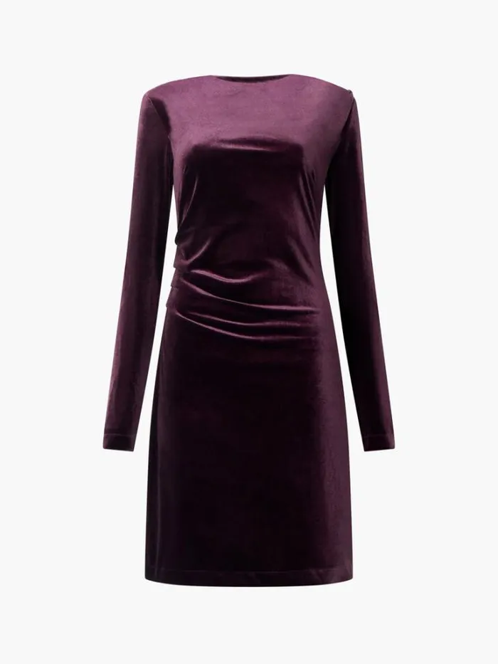 Woman French Connection Dresses Viola Velvet Long Sleeve Bodycon Mini Dress Burgundy Red