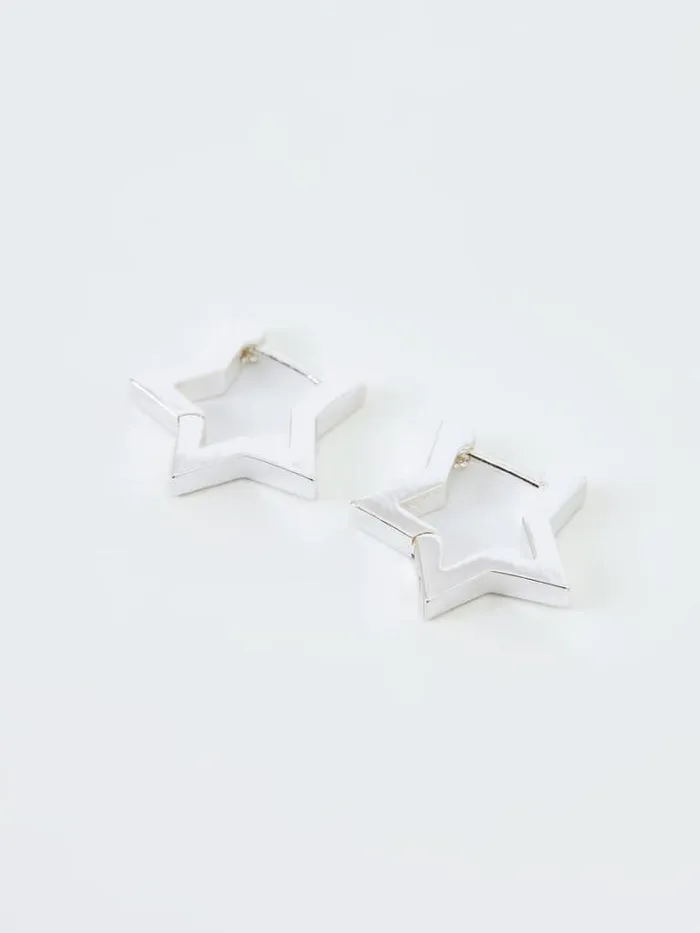 Woman French Connection Jewellery Chunky Star Hoop Earrings Silver