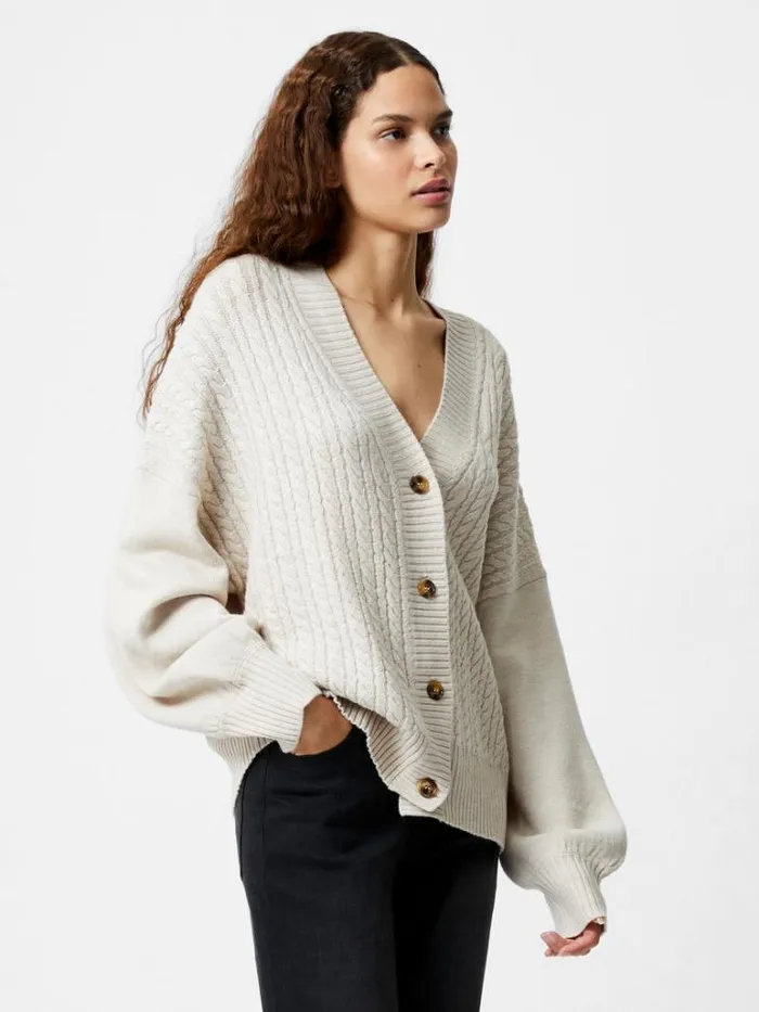Woman French Connection Jumpers and Cardigans Babysoft Cable Knit Cardigan Light Oatmeal Mel Woman French Connection Jumpers and Cardigans Babysoft Cable Knit Cardigan Light Oatmeal Mel