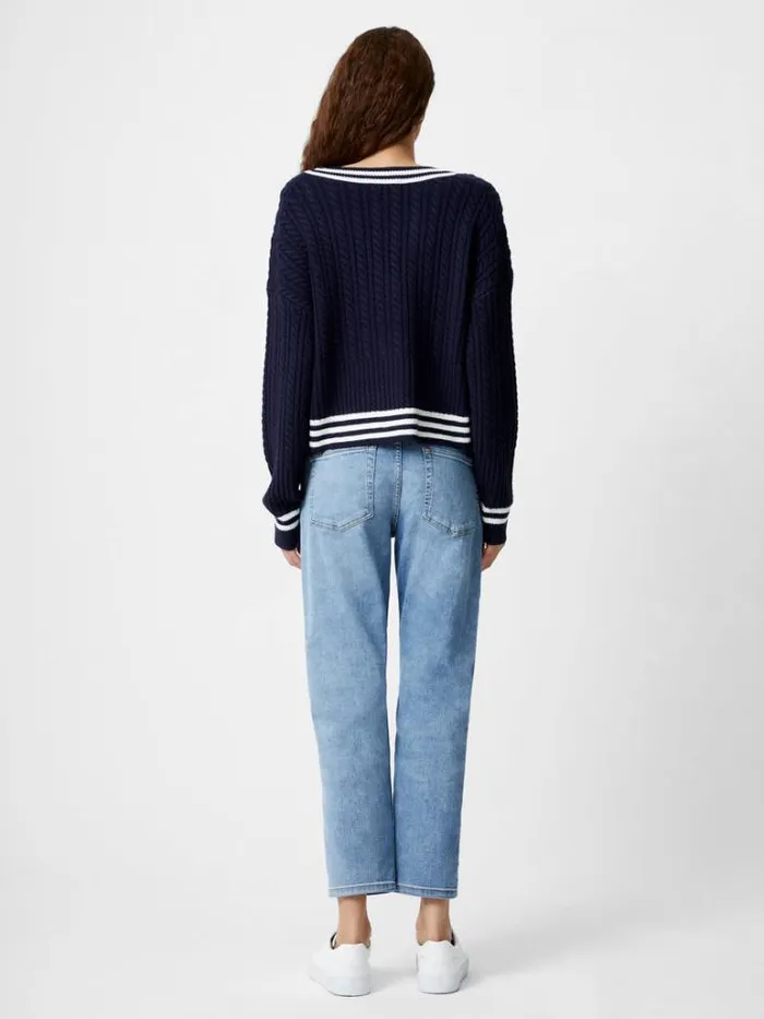 Woman French Connection Jumpers and Cardigans Babysoft Cable VNeck Jumper Duch Bluewnt Wht