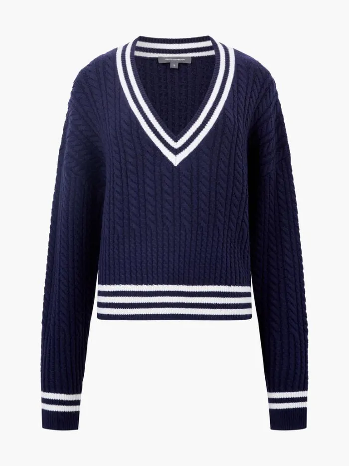 Woman French Connection Jumpers and Cardigans Babysoft Cable VNeck Jumper Duch Bluewnt Wht