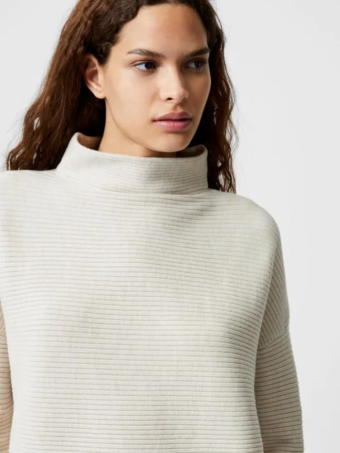 Woman French Connection Jumpers and Cardigans Babysoft Rib Mock Neck Jumper Light Oatmeal Mel
