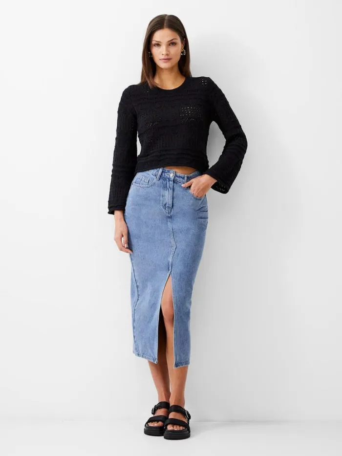 Woman French Connection Jumpers and Cardigans Crochet Bobble Knit Crop Jumper Black