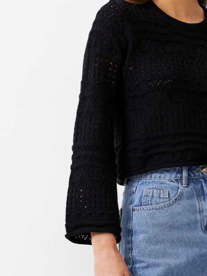 Woman French Connection Jumpers and Cardigans Crochet Bobble Knit Crop Jumper Black