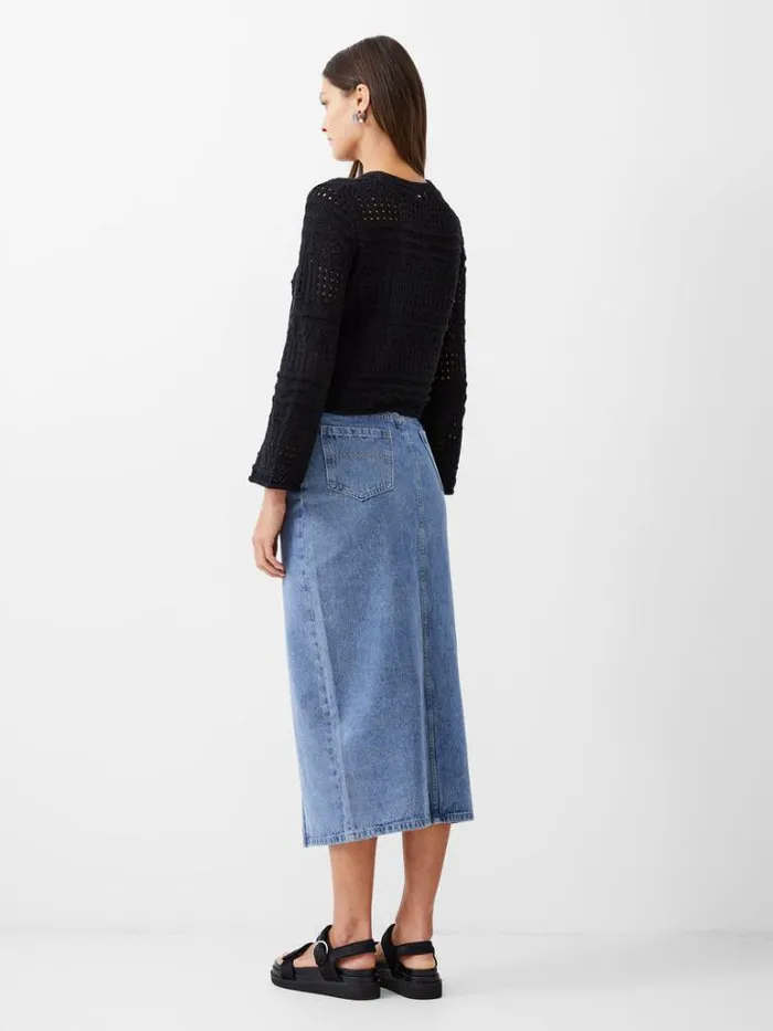 Woman French Connection Jumpers and Cardigans Crochet Bobble Knit Crop Jumper Black
