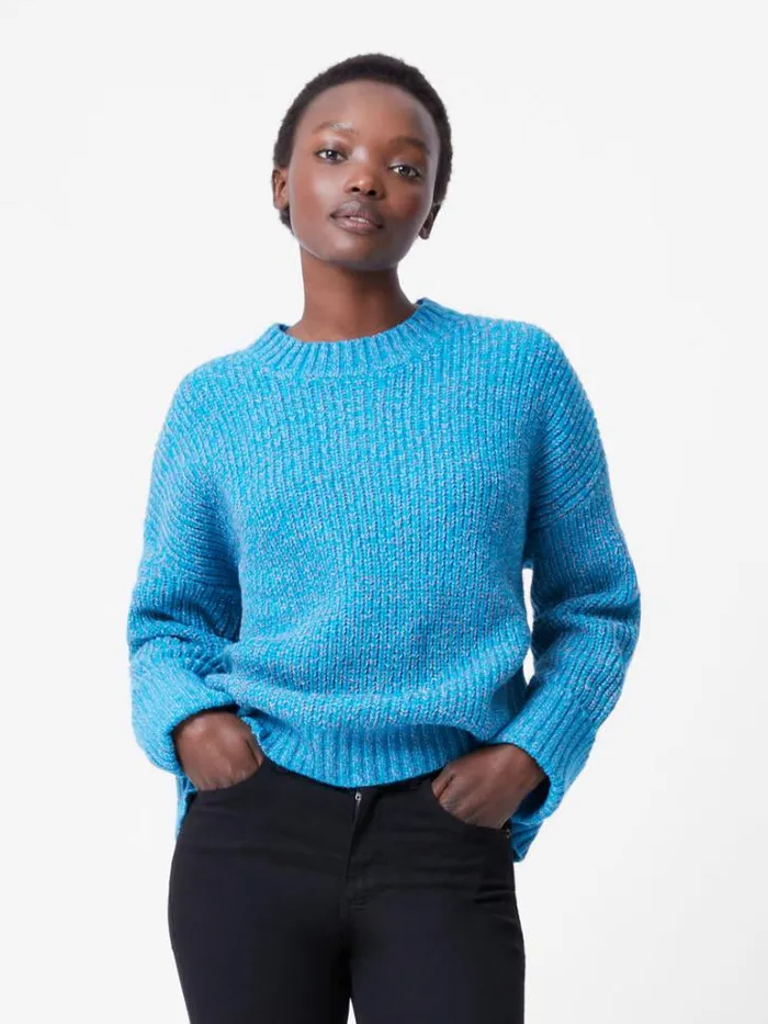 Woman French Connection Jumpers and Cardigans Fisherman Crew Neck Jumper Blue Jewel