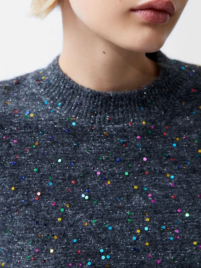 Woman French Connection Jumpers and Cardigans Janet Sequins Soft Jumper Grey
