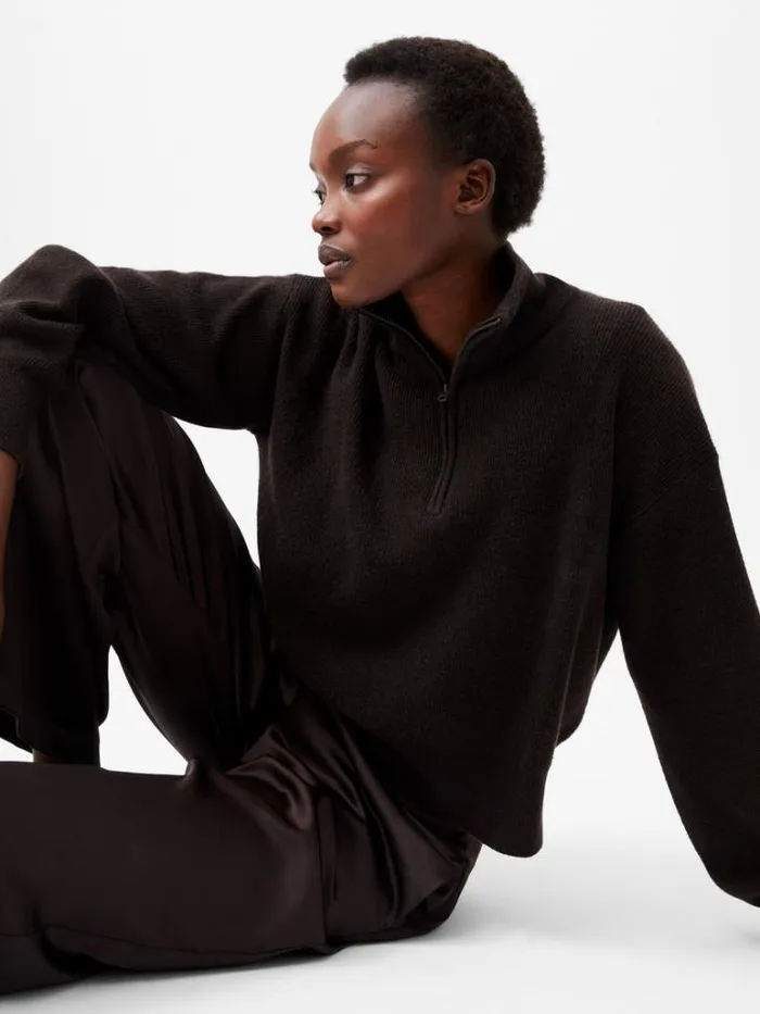 Woman French Connection Jumpers and Cardigans Lightweight Vhari Recycled Half Zip Jumper Chocolate Ganache Woman French Connection Jumpers and Cardigans Lightweight Vhari Recycled Half Zip Jumper Chocolate Ganache