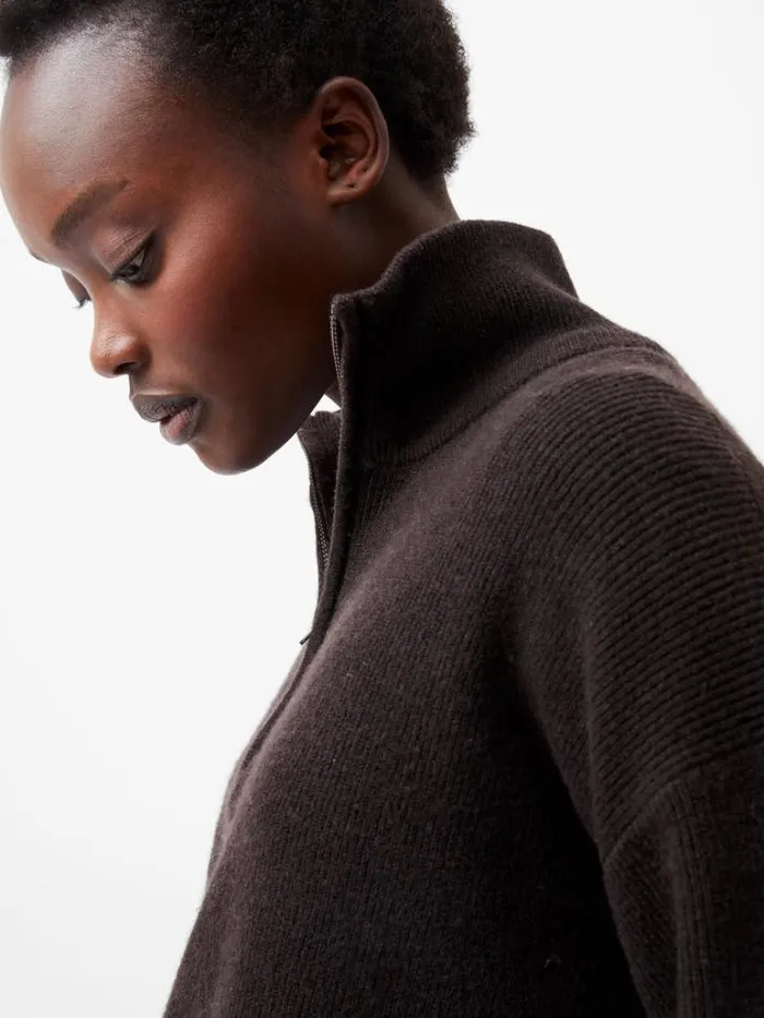 Woman French Connection Jumpers and Cardigans Lightweight Vhari Recycled Half Zip Jumper Chocolate Ganache