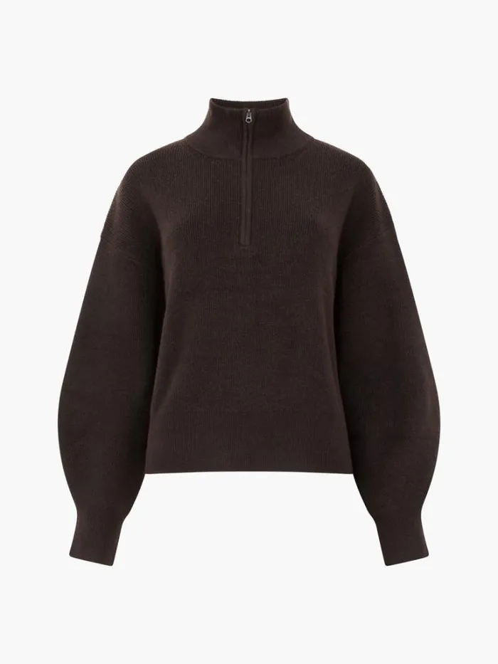 Woman French Connection Jumpers and Cardigans Lightweight Vhari Recycled Half Zip Jumper Chocolate Ganache