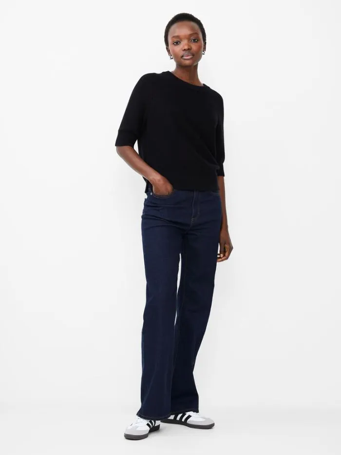 Woman French Connection Jumpers and Cardigans Lily Mozart Short Sleeve Jumper Moonless Night