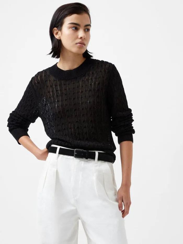 Woman French Connection Jumpers and Cardigans Niko Open Knit Long Sleeve Jumper Blackout Woman French Connection Jumpers and Cardigans Niko Open Knit Long Sleeve Jumper Blackout