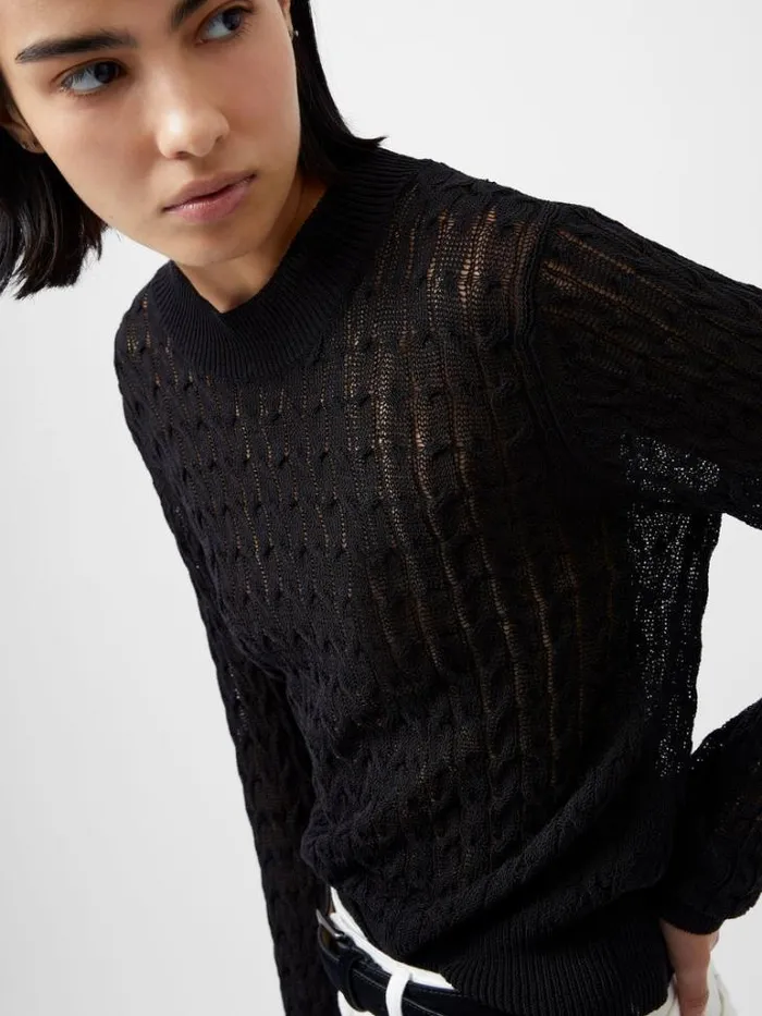 Woman French Connection Jumpers and Cardigans Niko Open Knit Long Sleeve Jumper Blackout
