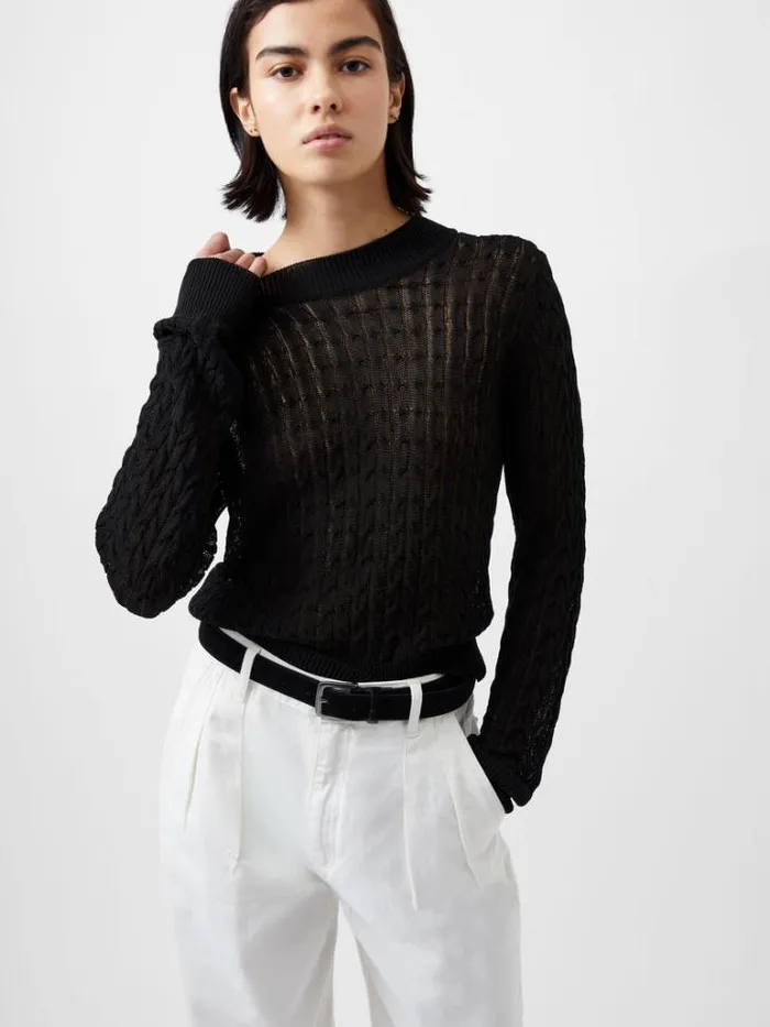 Woman French Connection Jumpers and Cardigans Niko Open Knit Long Sleeve Jumper Blackout