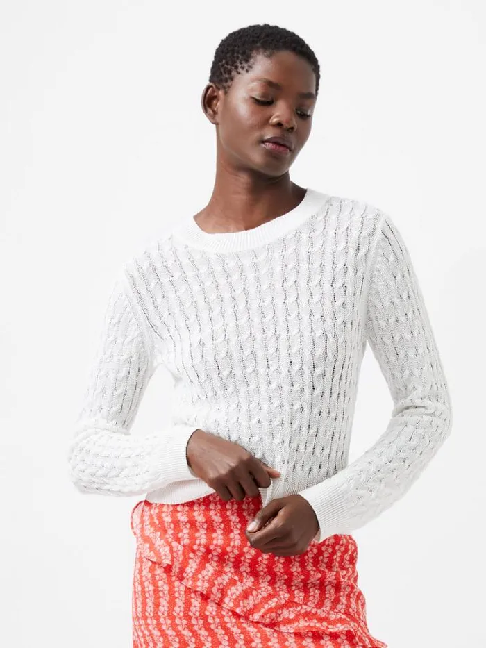 Woman French Connection Jumpers and Cardigans Niko Open Knit Long Sleeve Jumper Winter White Woman French Connection Jumpers and Cardigans Niko Open Knit Long Sleeve Jumper Winter White