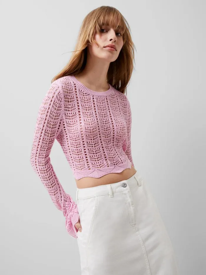 Woman French Connection Jumpers and Cardigans Nolan Open Back Crochet Jumper Strawberry Shake