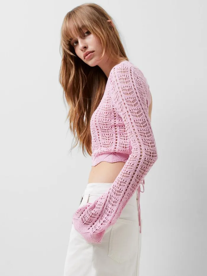 Woman French Connection Jumpers and Cardigans Nolan Open Back Crochet Jumper Strawberry Shake