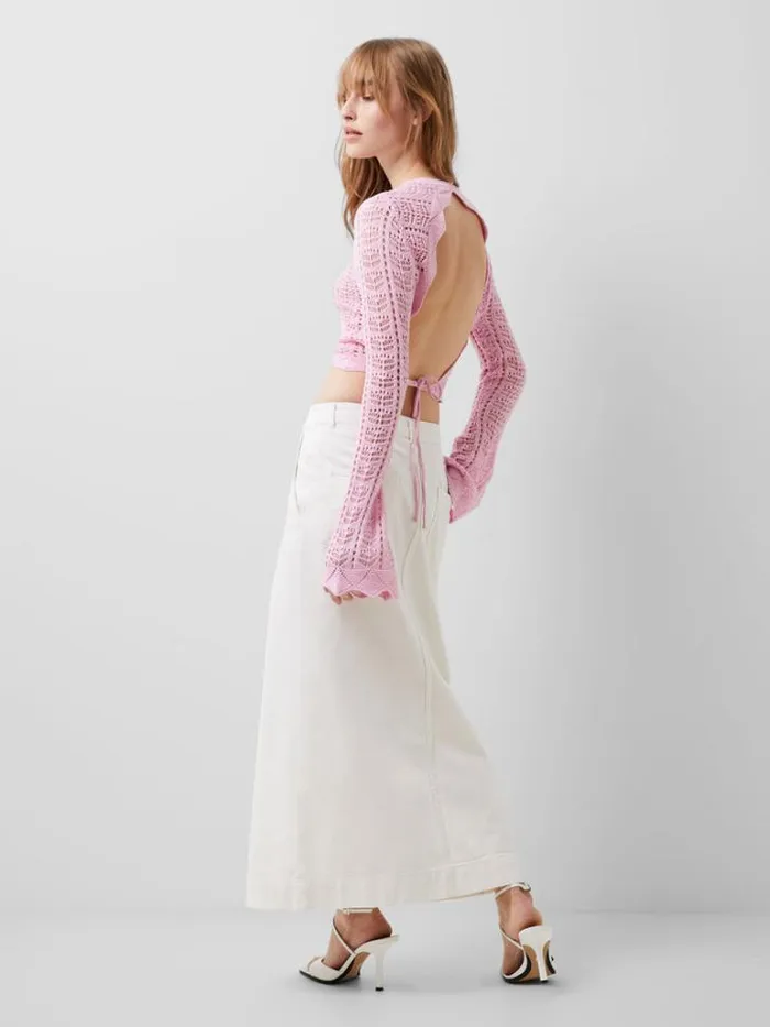 Woman French Connection Jumpers and Cardigans Nolan Open Back Crochet Jumper Strawberry Shake