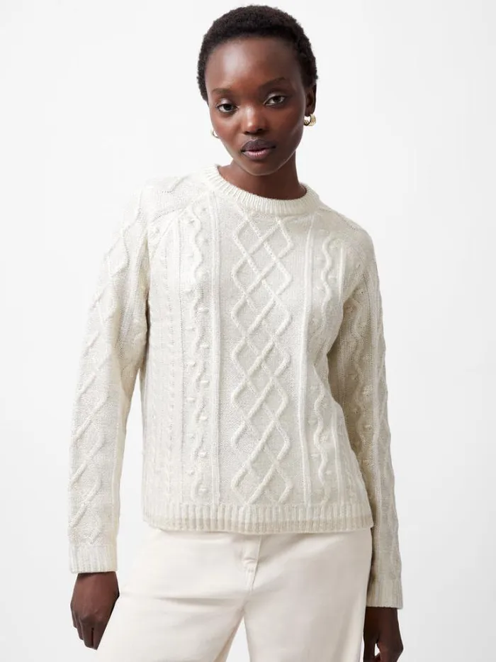 Woman French Connection Jumpers and Cardigans Otilia Foil Cable Knit Jumper Winter White Woman French Connection Jumpers and Cardigans Otilia Foil Cable Knit Jumper Winter White