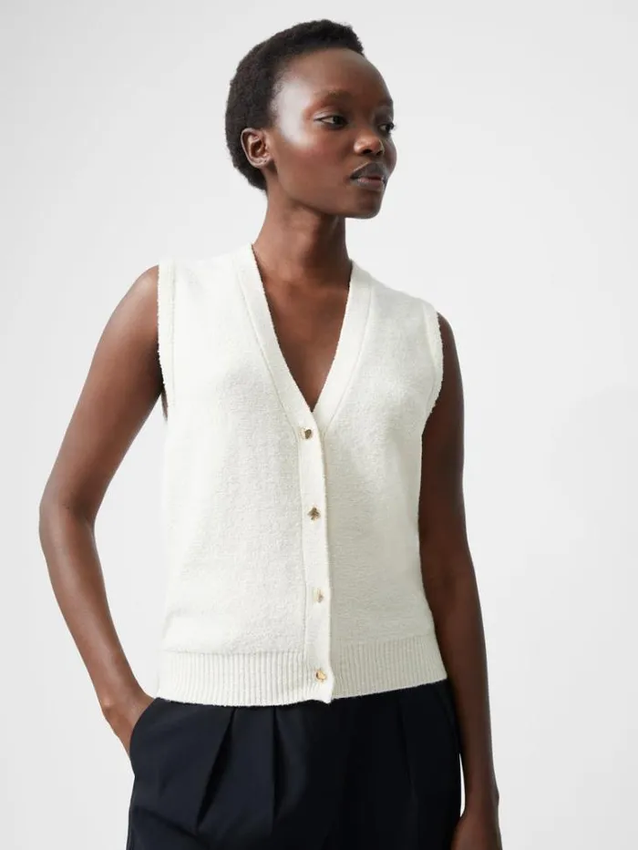 Woman French Connection Jumpers and Cardigans Vhari Recycled Button Down Vest Porcelain Cream Woman French Connection Jumpers and Cardigans Vhari Recycled Button Down Vest Porcelain Cream