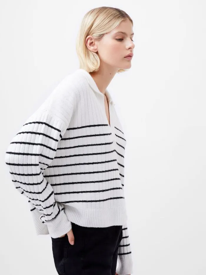 Woman French Connection Jumpers and Cardigans Vhari Recycled Collar Stripe Jumper Winter Whiteblack Woman French Connection Jumpers and Cardigans Vhari Recycled Collar Stripe Jumper Winter Whiteblack