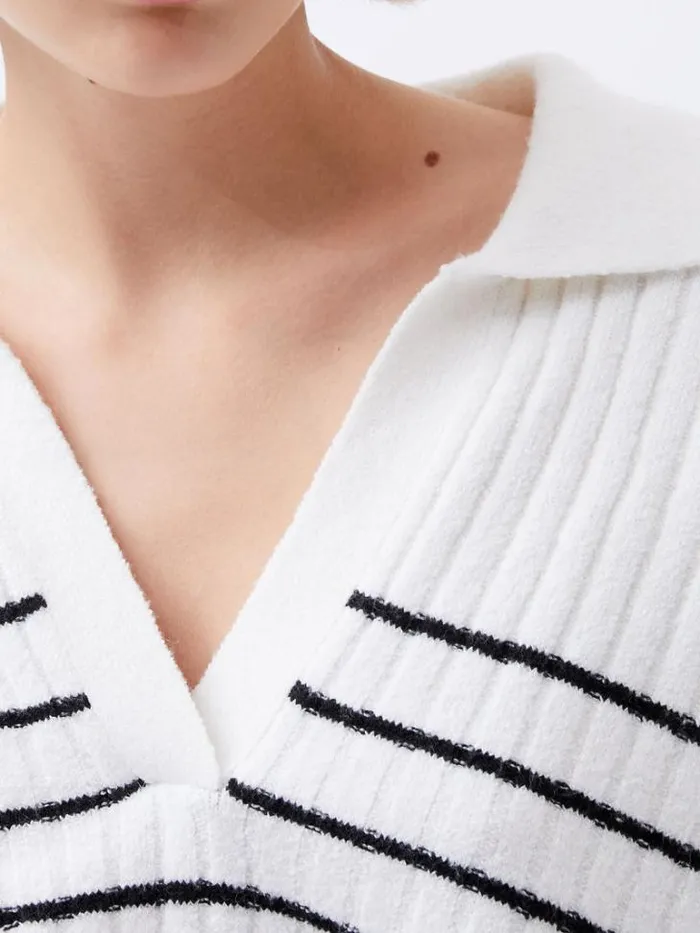 Woman French Connection Jumpers and Cardigans Vhari Recycled Collar Stripe Jumper Winter Whiteblack