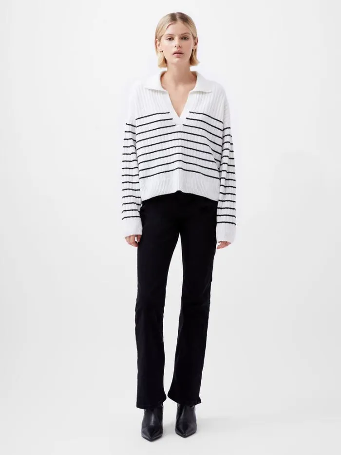 Woman French Connection Jumpers and Cardigans Vhari Recycled Collar Stripe Jumper Winter Whiteblack