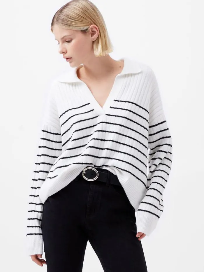 Woman French Connection Jumpers and Cardigans Vhari Recycled Collar Stripe Jumper Winter Whiteblack
